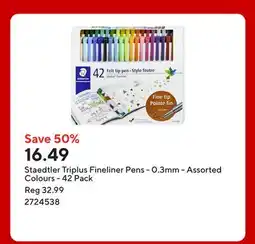 Staples Staedtler Triplus Fineliner Pens - 0.3mm - Assorted Colours - 42 Pack offer