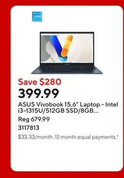Staples ASUS Vivobook 15.6 Laptop - Intel i3-1315U/512GB SSD/8GB RAM/Windows 11 Home offer
