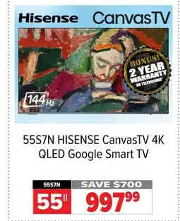 2001 Audio Video 55S7N HISENSE 55 CanvasTV 4K QLED Google Smart TV offer