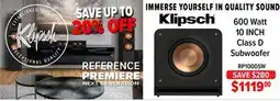 2001 Audio Video RP1000SW Klipsch 600 Watt 10 INCH Class D Subwoofer offer