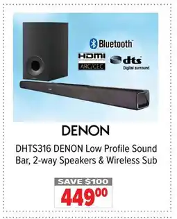 2001 Audio Video DENON Low Profile Sound Bar, 2-way Speakers & Wireless Sub offer