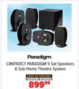 2001 Audio Video CINE100CT PARADIGM 5 Sat Speakers & Sub Home Theatre System offer