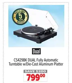 2001 Audio Video CS429BK DUAL Fully Automatic Turntable w/Die-Cast Aluminum Platter offer