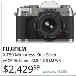Vistek Fujifilm X-T50 Mirrorless Kit – Silver w/ XF 16-50mm f/2.8-4.8 R LM WR offer