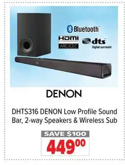2001 Audio Video DHTS316 DENON Low Profile Sound Bar, 2-way Speakers & Wireless Sub offer