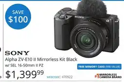 Vistek Sony Alpha ZV-E10 II Mirrorless Kit Black w/ SEL 16-50mm II PZ offer