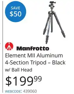 Vistek Element MII Aluminum 4-Section Tripod-Black w/Ball Head offer