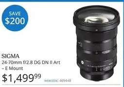 Vistek 24-70mm f/2.8 DG DN II Art – E Mount offer