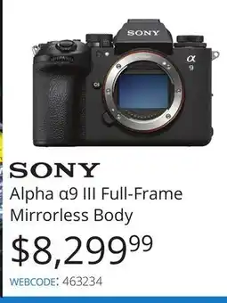 Vistek Sony Alpha α9 III Full-Frame Mirrorless Body offer