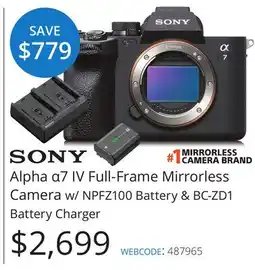 Vistek Alpha α7 IV Full-Frame Mirrorless Camera w/Battery & BC-ZD1 Battery Charger offer