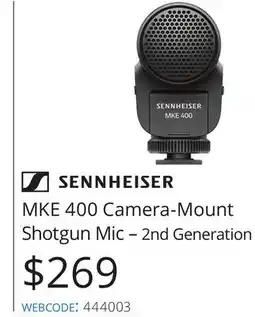 Vistek Sennheiser MKE 400 Camera-Mount Shotgun Mic – 2nd Generation offer