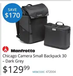 Vistek Chicago Camera Small Backpack 30 – Dark Grey offer