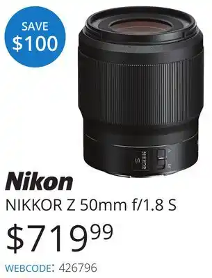 Vistek Nikon NIKKOR Z 50mm f/1.8 S offer
