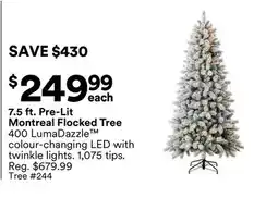 Michaels 7.5 ft. Pre-Lit montreal Flocked Tree offer