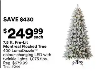 Michaels 7.5 ft. Pre-Lit montreal Flocked Tree offer