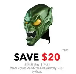 GameStop Marvel Legends Series Green Goblin Roleplay Helmet by Hasbro offer