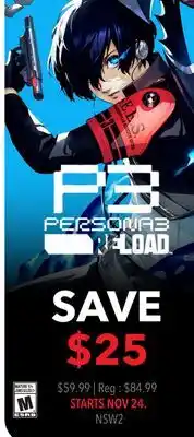 GameStop Persona 3 Reload offer
