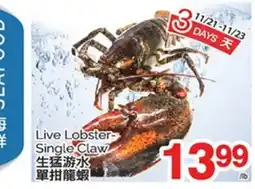 T&T Supermarket LIVE LOBSTER-SINGLE CLAW offer