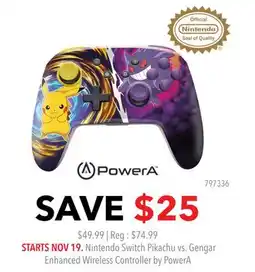 GameStop Nintendo Switch Pikachu vs. Gengar Enhanced Wireless Controller by PowerA offer
