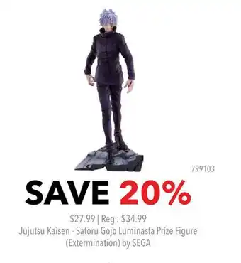 GameStop Jujutsu Kaisen - Satoru Gojo Luminasta Prize Figure (Extermination) by SEGA offer