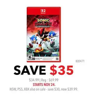 GameStop SONIC X SHADOW GENERATIONS offer