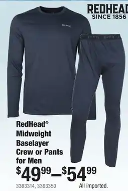 Cabela's RedHead Midweight Baselayer Crew or Pants for Men offer