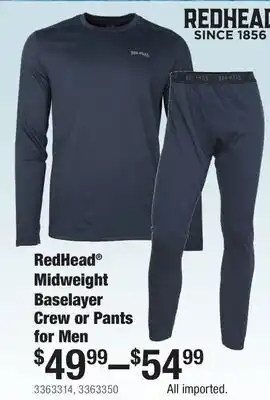 Cabela's RedHead Midweight Baselayer Crew or Pants for Men offer