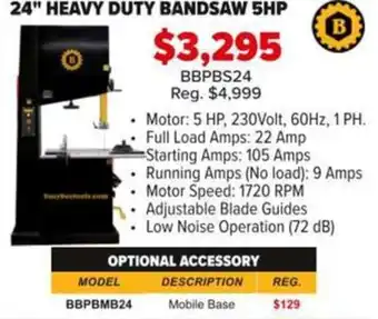 Busy Bee Tools Heavy duty bandsaw 5hp offer