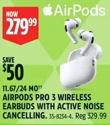 Canadian Tire Airpods pro 3 wireless earbuds with active noise cancelling offer