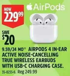 Canadian Tire Airpods 4 in-ear active noise-cancelling true wireless earbuds with usb-c charging case offer