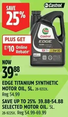 Canadian Tire Edge titanium synthetic motor oil offer