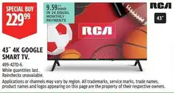 Canadian Tire 43" 4k google smart tv offer