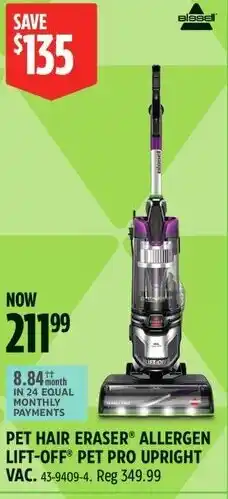 Canadian Tire Pet hair eraser allergen lift-off pet pro upright vac offer