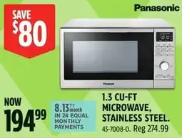 Canadian Tire Panasonic 1.3 cu-ft microwave, stainless steel offer