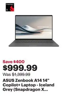 Best Buy ASUS Zenbook A14 14 Copilot+ Laptop - Iceland Grey (Snapdragon X /16GB RAM/1TB SSD/Win 11) offer