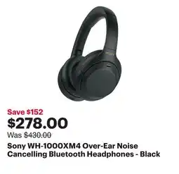 Best Buy Sony WH-1000XM4 Over-Ear Noise Cancelling Bluetooth Headphones - Black offer