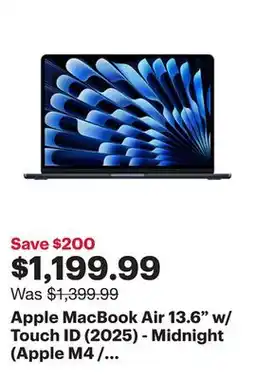 Best Buy Apple MacBook Air 13.6 w/ Touch ID (2025) - Midnight (Apple M4 / 16GB RAM / 256GB SSD) - English offer