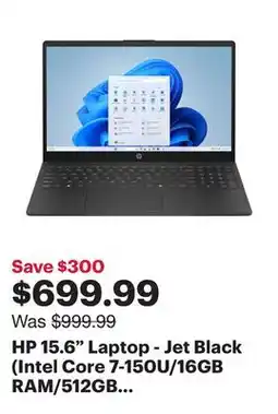 Best Buy HP 15.6 Laptop - Jet Black (Intel Core 7-150U/16GB RAM/512GB SSD/Windows 11) offer