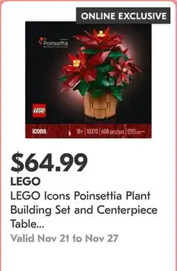 Shoppers Drug Mart LEGO Icons Poinsettia Plant Building Set and Centerpiece Table Decoration 10370 offer