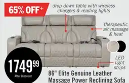 The Brick Elite 86 Genuine Leather Massage Power Reclining Sofa with Power Headrests and Storage Arms - Grey offer