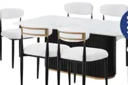 The Brick Kort & Co. Capri 7pc Dining Set with Table & 6 Chairs, Gold Accent, Pedestal Base, 72W - White offer
