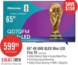 The Brick HISENSE 65 QD7QFM Mini-LED QLED 4K UHD AI Smart Fire TV (65QD7QFM) offer