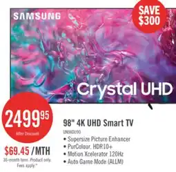 The Brick Samsung 98 4K UHD Edge Lit Dynamic Crystal Colour HDR10+ 120Hz Smart TV (UN98DU9000FXZC) offer
