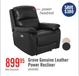 The Brick Grove 36 Genuine Leather Power Reclining Chair with Adjustable Headrest - Black offer