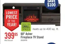The Brick Asher 60 Rustic Electric Fireplace TV Stand with Storage & Cable Management for TVs up to 65- Bro offer