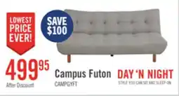 The Brick Campus 76 Fabric Klik Klak Futon with Tufting and Wood Legs - Grey offer