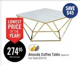 The Brick Amanda 31.5 Modern Square Coffee Table - White Marble Top with Gold Metal Base offer