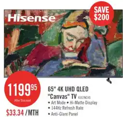 The Brick HISENSE 65 CanvasTV QLED 4K UHD Smart Google TV (65S7N) - 2024 Model offer