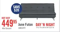 The Brick June 73.2 Linen-Look Fabric Klik Klak Futon with Metal Legs and Tufting - Grey offer
