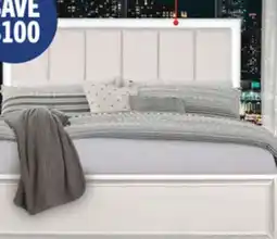 The Brick Halo Panel Bed with Headboard & Frame, LED, Glam, White - Queen Size offer